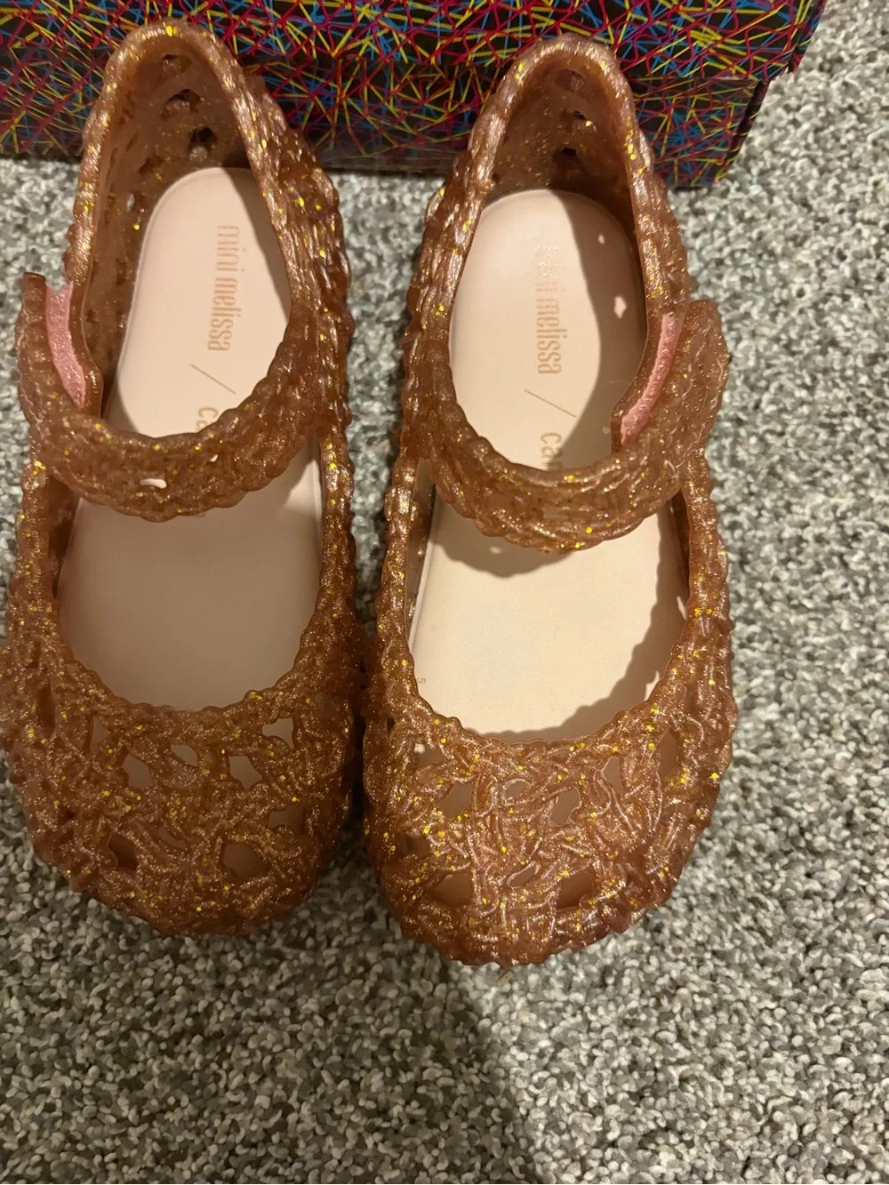 NWB Mini Melissa Pinkish Brown Glitter Mary Jane Kids Shoes